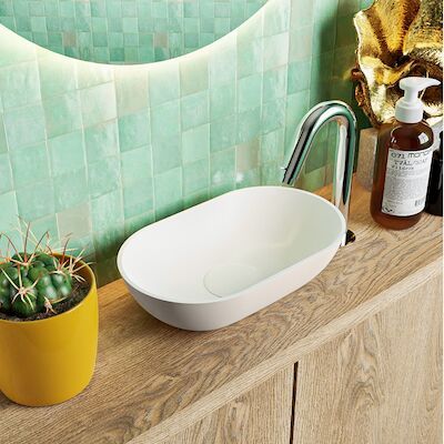 MONDIAZ POOLE solid surface opzetkom kleur Linen | Talc. Afmeting 30x18x8cm