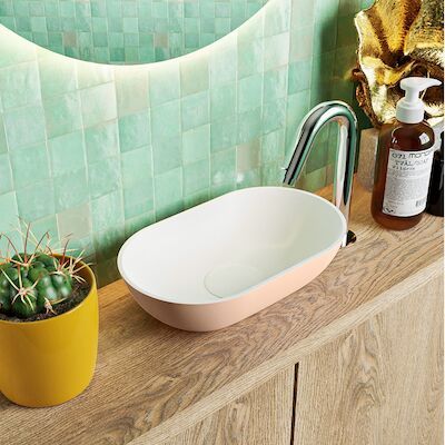 MONDIAZ POOLE solid surface opzetkom kleur Rosee | Talc. Afmeting 30x18x8cm