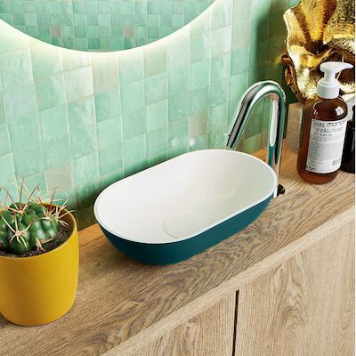 MONDIAZ POOLE solid surface opzetkom kleur Smag | Talc. Afmeting 30x18x8cm