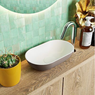 MONDIAZ POOLE solid surface opzetkom kleur Smoke | Talc. Afmeting 30x18x8cm