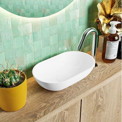 MONDIAZ POOLE solid surface opzetkom kleur Talc | Talc. Afmeting 30x18x8cm
