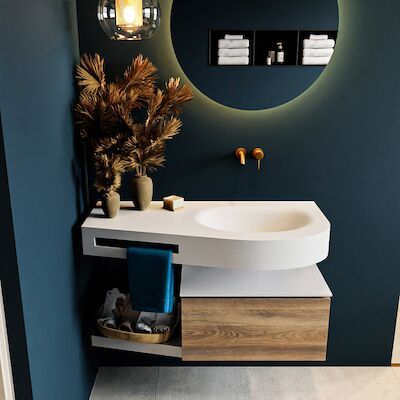 MONDIAZ RIVA 100cm badmeubel onderkast / planchet kleur Dark_Brown_Grey met 1 lade. Wastafel DULCET rechts 0 kraangaten kleur Talc.