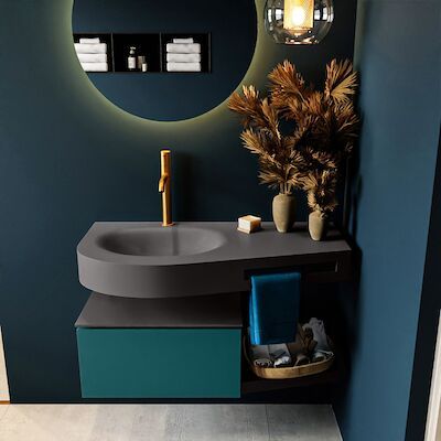 MONDIAZ RIVA 100cm badmeubel onderkast / planchet kleur Smag met 1 lade. Wastafel DULCET links 1 kraangat kleur Dark_Grey.