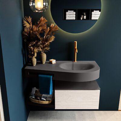MONDIAZ RIVA 100cm badmeubel onderkast / planchet kleur Underlayment met 1 lade. Wastafel DULCET rechts 1 kraangat kleur Dark_Grey.
