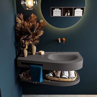 MONDIAZ RIVA 100cm Wastafel met planchet kleur Dark_Grey. Wastafel DULCET rechts 0 kraangaten kleur Dark_Grey.