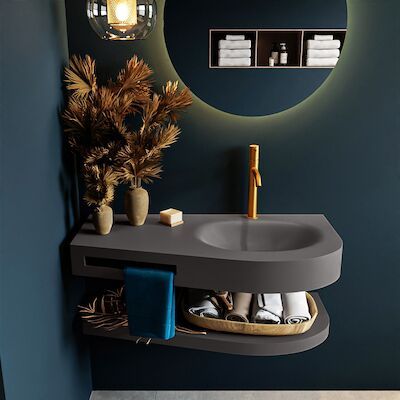 MONDIAZ RIVA 100cm Wastafel met planchet kleur Dark_Grey. Wastafel DULCET rechts 1 kraangaten kleur Dark_Grey.