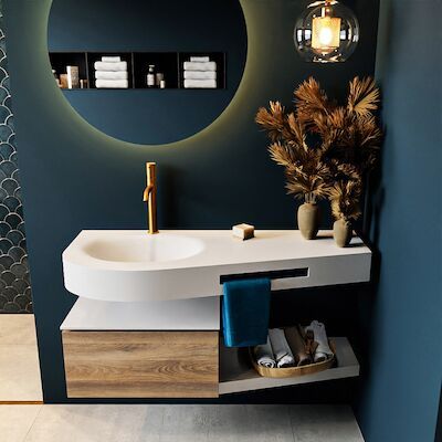 MONDIAZ RIVA 120cm badmeubel onderkast / planchet kleur Dark_Brown_Grey met 1 lade. Wastafel DULCET links 1 kraangat kleur Talc.