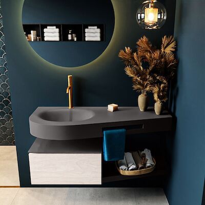 MONDIAZ RIVA 120cm badmeubel onderkast / planchet kleur Underlayment met 1 lade. Wastafel DULCET links 1 kraangat kleur Dark_Grey.