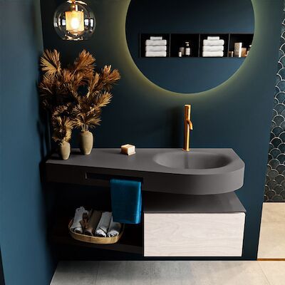 MONDIAZ RIVA 120cm badmeubel onderkast / planchet kleur Underlayment met 1 lade. Wastafel DULCET rechts 1 kraangat kleur Dark_Grey.