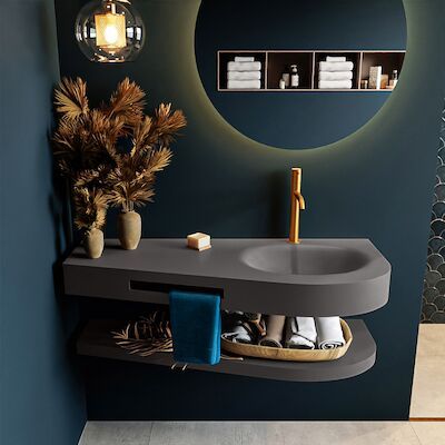 MONDIAZ RIVA 120cm Wastafel met planchet kleur Dark_Grey. Wastafel DULCET rechts 1 kraangaten kleur Dark_Grey.