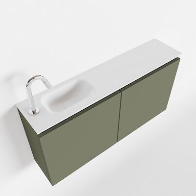 MONDIAZ TURE 100cm toiletmeubel army. EDEN wastafel talc links 1 kraangat