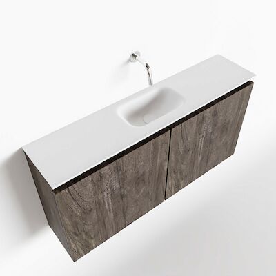 MONDIAZ TURE 100cm toiletmeubel dark brown. EDEN wastafel talc midden geen kraangat