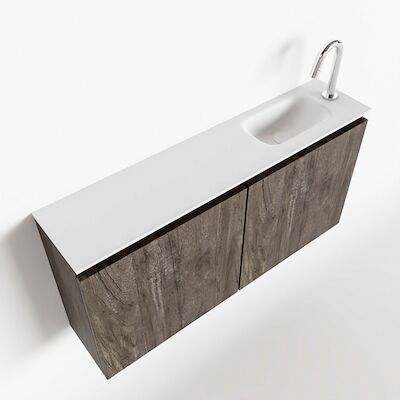 MONDIAZ TURE 100cm toiletmeubel dark brown. EDEN wastafel talc rechts 1 kraangat