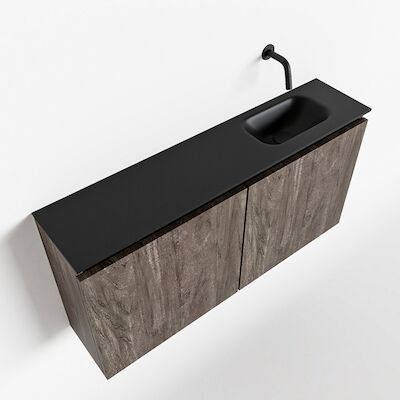 MONDIAZ TURE 100cm toiletmeubel dark brown. EDEN wastafel urban rechts geen kraangat