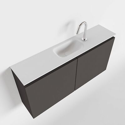 MONDIAZ TURE 100cm toiletmeubel dark grey. EDEN wastafel talc midden 1 kraangat