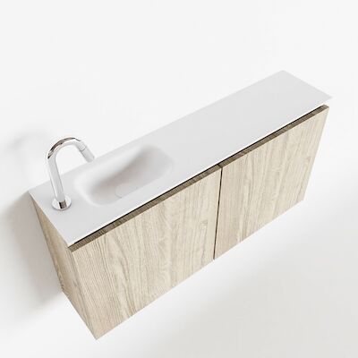 MONDIAZ TURE 100cm toiletmeubel light brown grey. EDEN wastafel talc links 1 kraangat