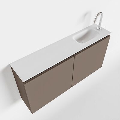MONDIAZ TURE 100cm toiletmeubel smoke. EDEN wastafel talc rechts 1 kraangat