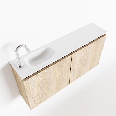 MONDIAZ TURE 100cm toiletmeubel washed oak. EDEN wastafel talc links 1 kraangat