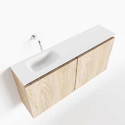 MONDIAZ TURE 100cm toiletmeubel washed oak. EDEN wastafel talc links geen kraangat