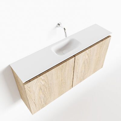 MONDIAZ TURE 100cm toiletmeubel washed oak. EDEN wastafel talc midden geen kraangat
