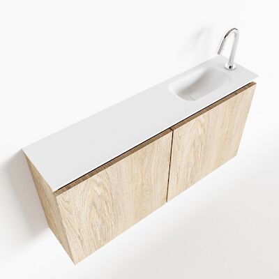MONDIAZ TURE 100cm toiletmeubel washed oak. EDEN wastafel talc rechts 1 kraangat