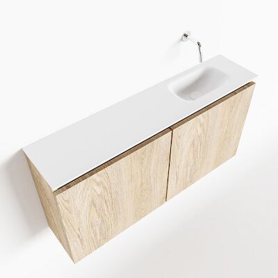 MONDIAZ TURE 100cm toiletmeubel washed oak. EDEN wastafel talc rechts geen kraangat