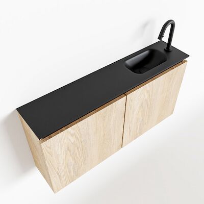 MONDIAZ TURE 100cm toiletmeubel washed oak. EDEN wastafel urban rechts 1 kraangat