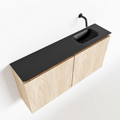 MONDIAZ TURE 100cm toiletmeubel washed oak. EDEN wastafel urban rechts geen kraangat