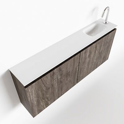 MONDIAZ TURE 120cm toiletmeubel dark brown. EDEN wastafel talc rechts 1 kraangat