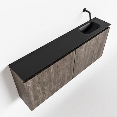 MONDIAZ TURE 120cm toiletmeubel dark brown. EDEN wastafel urban rechts geen kraangat