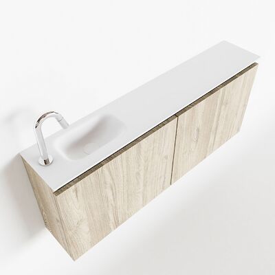 MONDIAZ TURE 120cm toiletmeubel light brown grey. EDEN wastafel talc links 1 kraangat