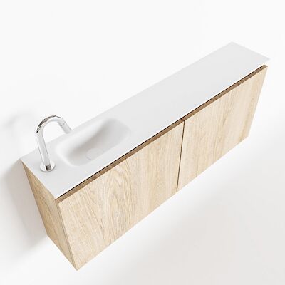 MONDIAZ TURE 120cm toiletmeubel washed oak. EDEN wastafel talc links 1 kraangat