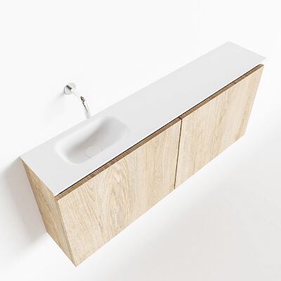 MONDIAZ TURE 120cm toiletmeubel washed oak. EDEN wastafel talc links geen kraangat