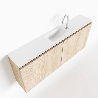 MONDIAZ TURE 120cm toiletmeubel washed oak. EDEN wastafel talc midden 1 kraangat