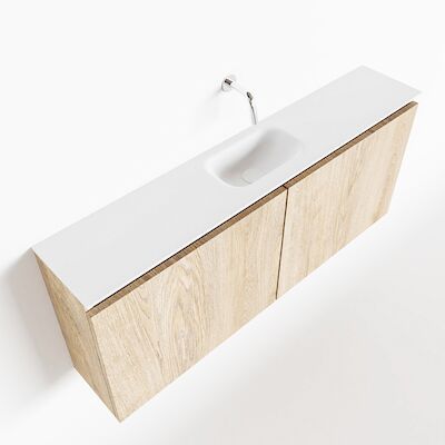 MONDIAZ TURE 120cm toiletmeubel washed oak. EDEN wastafel talc midden geen kraangat