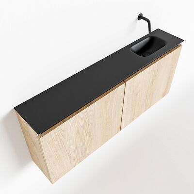 MONDIAZ TURE 120cm toiletmeubel washed oak. EDEN wastafel urban rechts geen kraangat