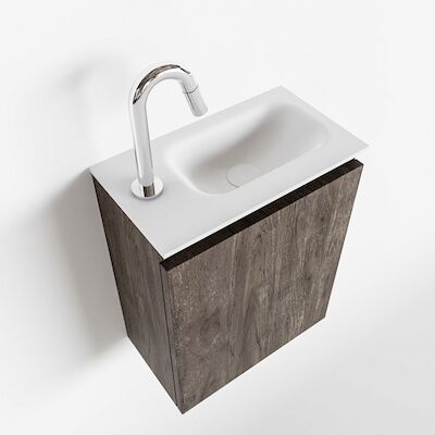 MONDIAZ TURE 40cm toiletmeubel dark brown. EDEN wastafel talc rechts 1 kraangat