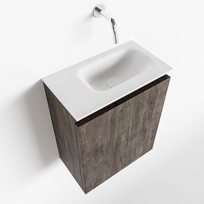 MONDIAZ TURE 40cm toiletmeubel dark brown. EDEN wastafel talc rechts geen kraangat