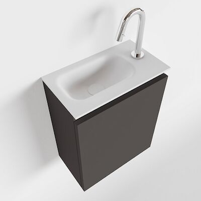 MONDIAZ TURE 40cm toiletmeubel dark grey. EDEN wastafel talc links 1 kraangat