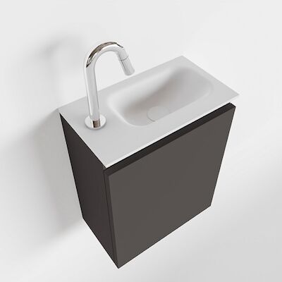 MONDIAZ TURE 40cm toiletmeubel dark grey. EDEN wastafel talc rechts 1 kraangat