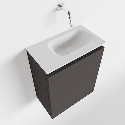 MONDIAZ TURE 40cm toiletmeubel dark grey. EDEN wastafel talc rechts geen kraangat