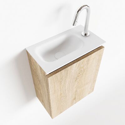 MONDIAZ TURE 40cm toiletmeubel washed oak. EDEN wastafel talc links 1 kraangat