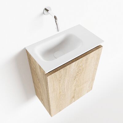 MONDIAZ TURE 40cm toiletmeubel washed oak. EDEN wastafel talc links geen kraangat