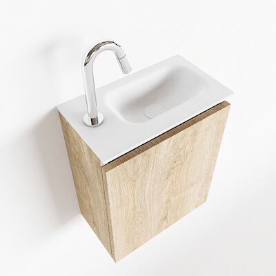 MONDIAZ TURE 40cm toiletmeubel washed oak. EDEN wastafel talc rechts 1 kraangat