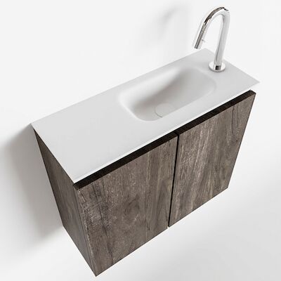 MONDIAZ TURE 60cm toiletmeubel dark brown. EDEN wastafel talc rechts 1 kraangat
