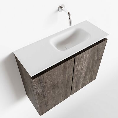 MONDIAZ TURE 60cm toiletmeubel dark brown. EDEN wastafel talc rechts geen kraangat