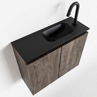 MONDIAZ TURE 60cm toiletmeubel dark brown. EDEN wastafel urban rechts 1 kraangat