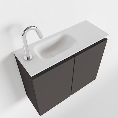 MONDIAZ TURE 60cm toiletmeubel dark grey. EDEN wastafel talc links 1 kraangat