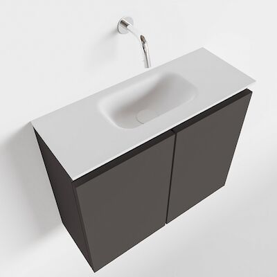MONDIAZ TURE 60cm toiletmeubel dark grey. EDEN wastafel talc midden geen kraangat