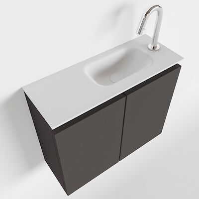 MONDIAZ TURE 60cm toiletmeubel dark grey. EDEN wastafel talc rechts 1 kraangat